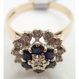 Heavy 9ct gold sapphire and diamond ring size T 4.