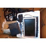 Box of electricals to include SatNavs 7" LCD TV microphone etc