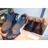 Four pairs of mens foorwear various sizes including steel toe trainers and rubber over boots
