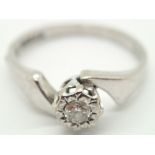 18ct white gold diamond solitaire ring size L 3.