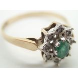 9ct gold emerald and diamond ring size L 1.