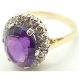 18ct gold fancy oval cut amethyst and diamond ring RRP £1150.00 size Q 6.