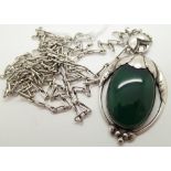 Georg Jensen silver annual pendant set with green agate with matching chain RRP £630.