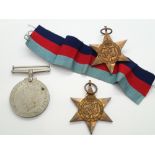 Three WWII medals one with ribbon
