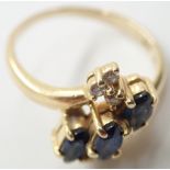 14ct gold marquise cut sapphire trilogy ring size I 2.