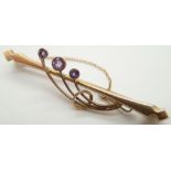 Presumed 9ct gold amethyst set bar brooch 1.25 mm 1.