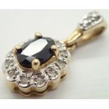 9ct yellow gold sapphire and diamond set pendant