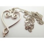 Silver fancy stylized heart pendant on silver chain 15g