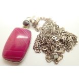 TGGC silver pink stone pendant on long silver chain,