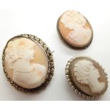 Three mixed cameo brooches