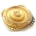 Presumed unmarked 15ct yellow gold Victorian mourning brooch with lock of hair to back panel L: 35