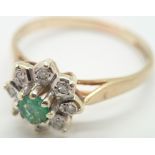 9ct yellow gold emerald and diamond set ring size T 2.