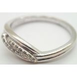 9ct white gold and diamond crossover ring size N 2.