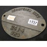 Cast Iron Wagon Plate - BRB 1972