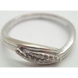 9ct white gold and diamond crossover ring size N 2.