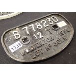 Cast Iron Wagon Plate - Wolverton 1959