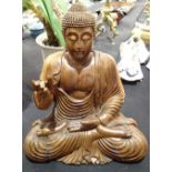 Large wooden carved seated Buddah H: 38 cm