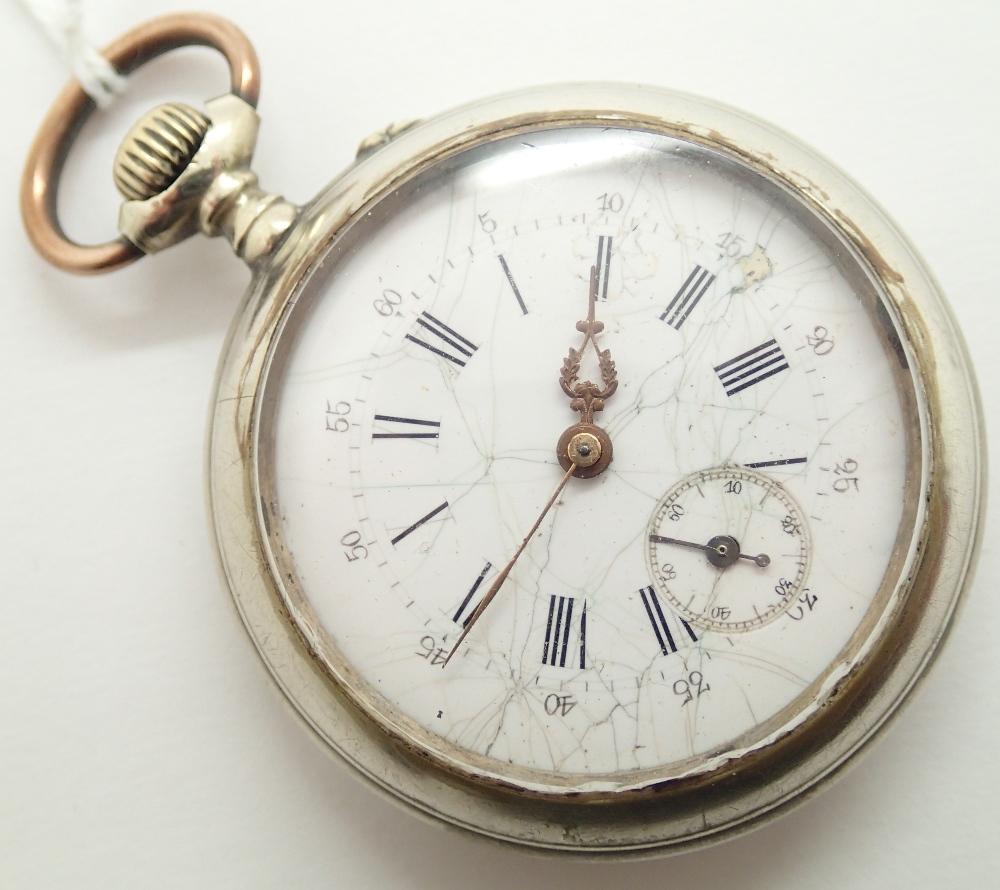 Early 20thC white metal crown wind open face fob watch D: 45 mm