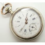 Early 20thC white metal crown wind open face fob watch D: 45 mm