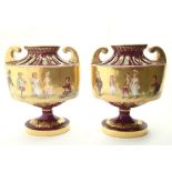 Pair of Royal Vienna gilded porcelain pierced vases featuring children at play CONDITION