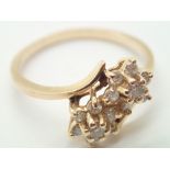 9ct yellow gold twin flower headed diamond ring size S 3.