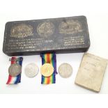 WWI medal pair to SS 114 639 F Heap Stoker 1 Royal Navy and a box for 1914-15 star in a Colonies