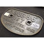 Cast Iron Wagon Plate - Pressed Steel 1953