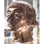 Large bronzed bust of a head by Karl F Hodgson signed indistinctly lower left H: 30 cm