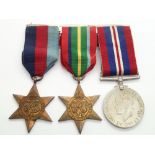 Three WWII medals and ribbons