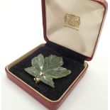 14K mounted jade maple leaf pendant L: 40 mm