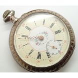 Continental silver fob watch with enamel dial and floral decoration D: 50 mm (please see condition