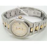 Rotary ladies wristwatch with bimetallic strap and date apeture