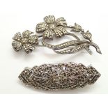 Silver marcasite brooch/earrings and a marcasite brooch