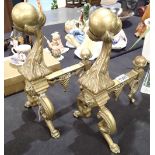 Pair of heavy brass andirons approximately 150 years old,