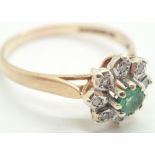 9ct yellow gold emerald and diamond set ring size T 2.