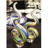 Pair of Murano glass sculptures in multi-coloured swirls