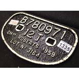 Cast Iron Wagon Plate - Chas Roberts 1959