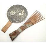 Chinese metal hand mirror and comb