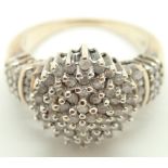 9ct yellow gold and diamond cluster ring with diamond shoulders, size O 6.