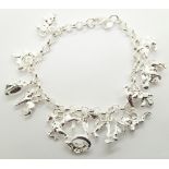 Sterling silver charm bracelet with eleven charms 29g
