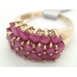 9ct gold three row ruby ring size K 3.