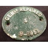 Cast Iron Wagon Plate - Genly Repaired 1953