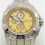 Gents Festina stainless steel wristwatch with yellow face and subdials