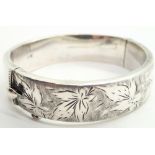 Hallmarked silver engraved bangle CONDITION REPORT: Few minor dents and slightly