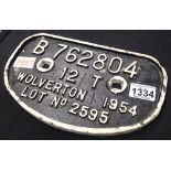 Cast Iron Wagon Plate - Wolverton 1954