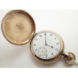 Early 20thC yellow metal full hunter crown wind pocket watch,