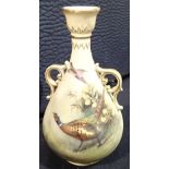 Royal Worcester twin handled Pheasant vase CONDITION REPORT: Some restoration to the