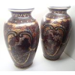 Pair of antique Oriental hand painted baluster vases with dragon designs c1860 H: 40 cm