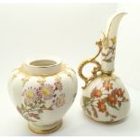 Victorian Royal Worcester jug with gilt decoration and a similar jar (lacking lid)