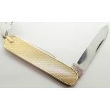 German 14ct yellow gold folding two steel blade knife